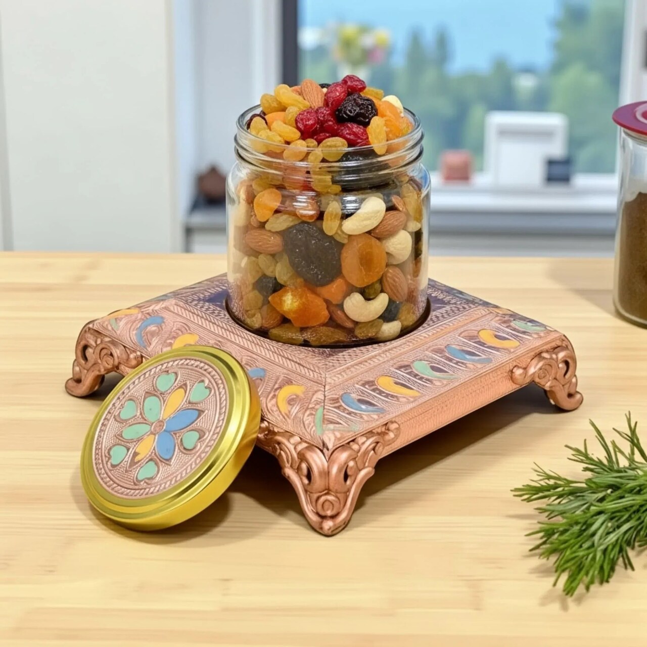 Meenakari Glass Jar Dryfruits Jars with Lid Decorative Serving Bowls Dry Fruit Storage Containers Return Gifts for Housewarming Baby Shower Wedding 200ml Cookies Nuts Candy Jar (4 Inch)